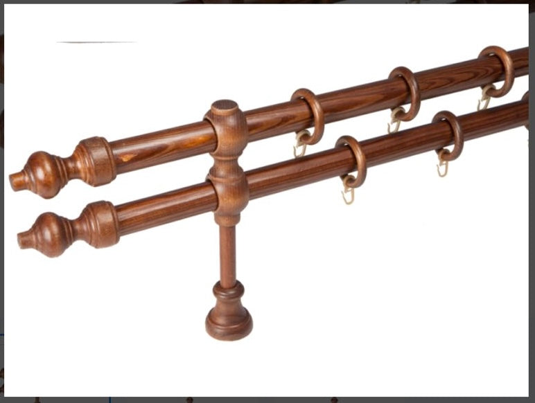 Galerie dublă pentru perdea și draperie culoarea nucului disponibilă în mai multe dimensiuni