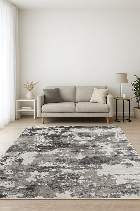Covor modern gri cu alb disponibil în mai multe dimensiuni