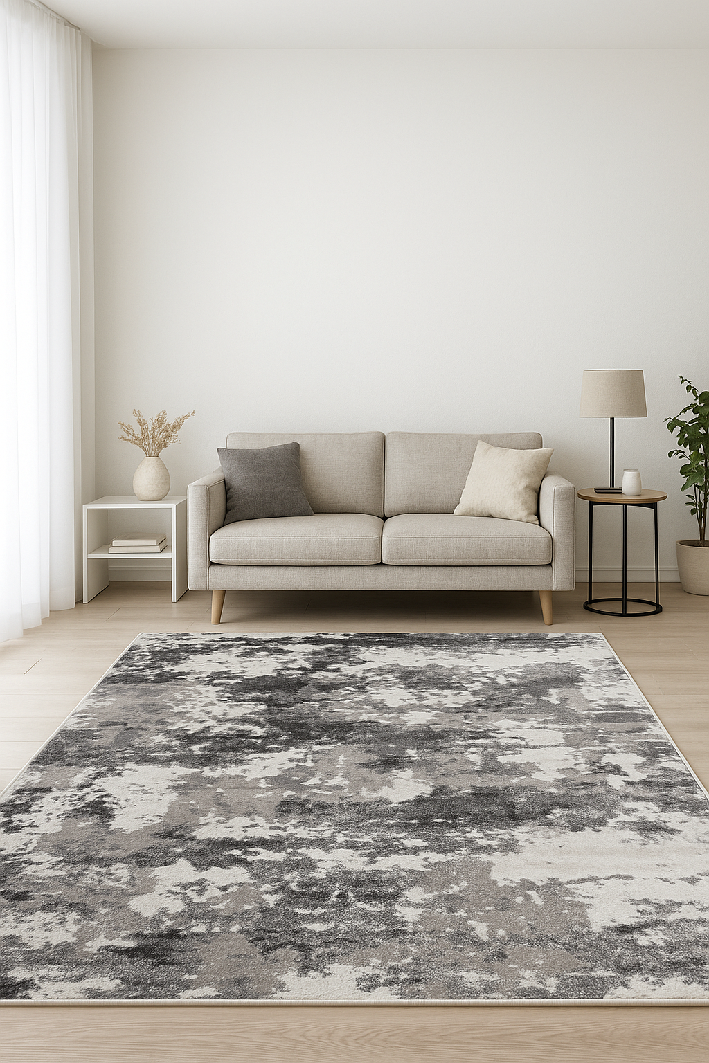 Covor modern gri cu alb disponibil în mai multe dimensiuni